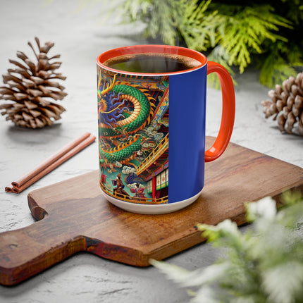Tibetan Dragon Over Kabuki Duel Colorful Mugs (11oz, 15oz)