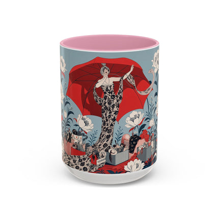 ❤️🌺 The Scarlet Parasol Spectacle Colorful Mug – Art Deco Fashion Elegance