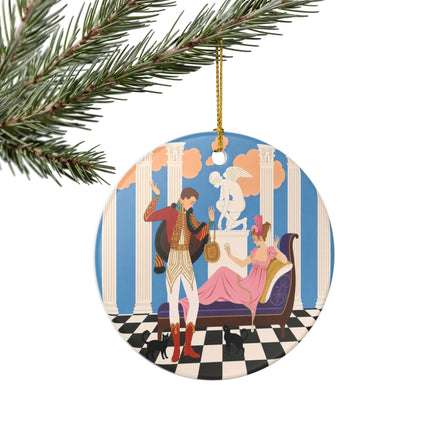 🐈🏛️ The Grand Salon Courtship Ceramic Ornament – Art Deco Neoclassical Romance