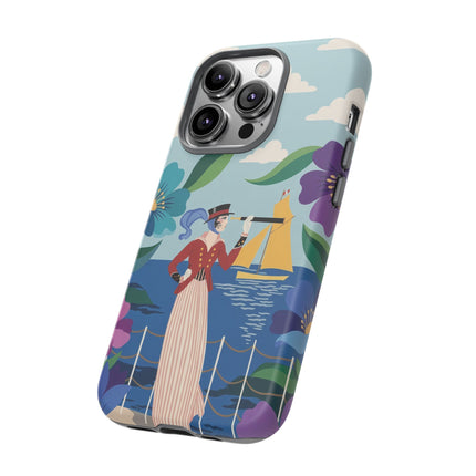 🌊🔭 The Lady Of The Seaside Lookout Phone Case – Art Deco Nautical Adventure