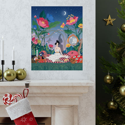 🌙🌺 The Midnight Garden Reverie Matte Vertical Poster – Art Deco Botanical Whimsy