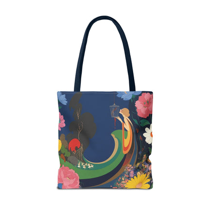 🌙🐦 The Lady Of The Moonlit Birdcage Tote Bag – Art Deco Floral Fantasy