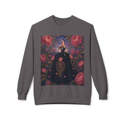 🌹🖤 The Lady Of The Midnight Rose Garden Midweight Crewneck Sweatshirt – Art Deco Floral Elegance