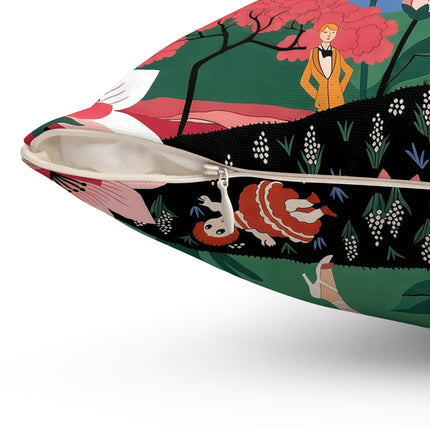 🪁🌺 The Lady Of The Flying Garden Square Pillow – Art Deco Floral Fantasy