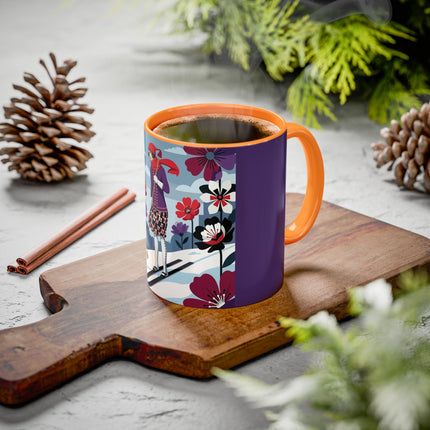 🎿❄️ The Winter Flower Skier Colorful Mug – Art Deco Alpine Fantasy