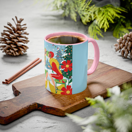 ☕🎄 Christmas Tea In The Snow Garden Colorful Mug – Art Deco Holiday Friendship