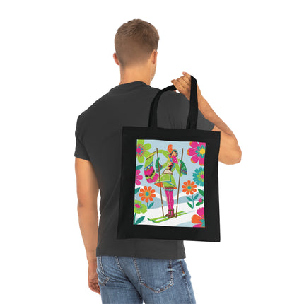 🎿🌸 The Winter Flower Adventurer Cotton Tote Bag – Colorful Skiing Fantasy