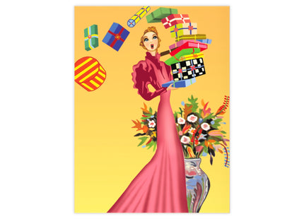 Elegant Holiday Woman with Gifts Ceramic Tile