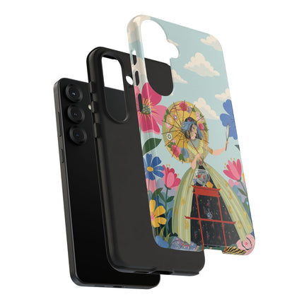 🌸🪞 The Floral Parasol Reflection Phone Case – Art Deco Garden Fantasy
