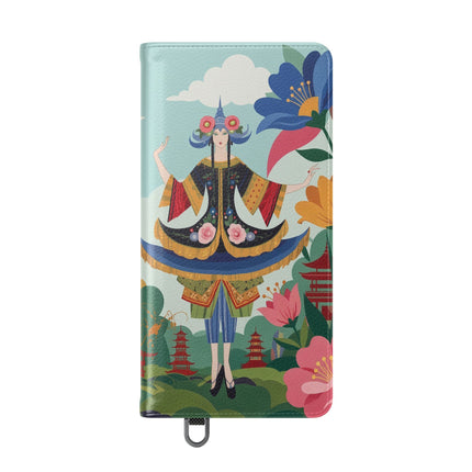 🌸🏯 The Lady Of The Pagoda Garden Flip Case – Art Deco Floral Fantasy
