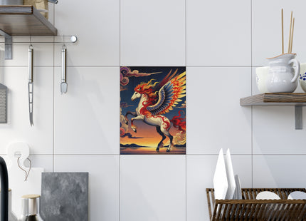 Flame-Winged Horse at Sunset Ceramic Tile