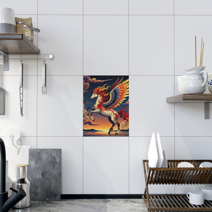 Flame-Winged Horse at Sunset Ceramic Tile