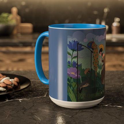 The Lady And The Enchanted Heron Colorful Mugs – Art Deco Botanical Elegance