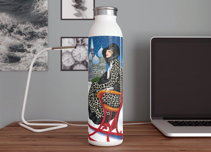 Elegant Winter Woman in Sleigh Slim Water Bottle