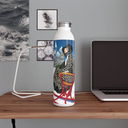Elegant Winter Woman in Sleigh Slim Water Bottle