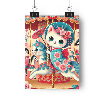 Geisha Kitten's Enchanted Carousel Giclée Art Print