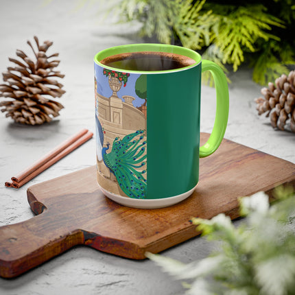 The Peacock's Admiration Colorful Mug (11oz, 15oz) – Rococo Elegance, Peacock Beauty & Garden Charm