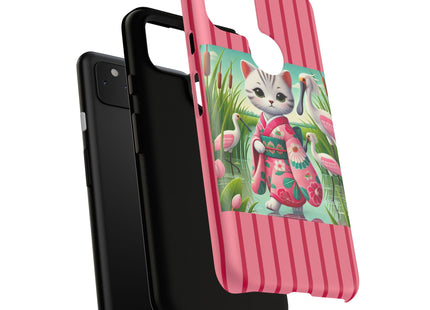Geisha Kitten Strolls Among the Spoonbills Phone Cases