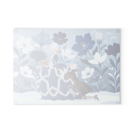 💙❄️ The Winter Courtship Glass Cutting Board – Art Deco Floral Romance