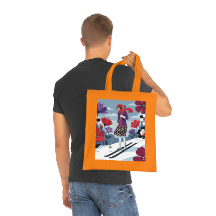 🎿🌺 The Winter Flower Skier Cotton Tote Bag – Art Deco Winter Fantasy