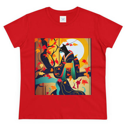 Black Cat in Kimono Women's Midweight Cotton Tee