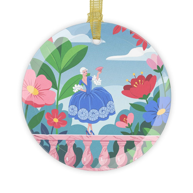 🌸🌿 The Lady Of The Blossoming Terrace Glass Ornament – Art Deco Floral Garden Elegance