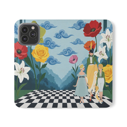 🌺♟️ The Ladies Of The Checkerboard Garden Flip Case – Art Deco Floral Fantasy