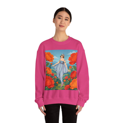 🌺🩵 The Poppy Hill Promenade Crewneck Sweatshirt – Art Deco Fashion Whimsy