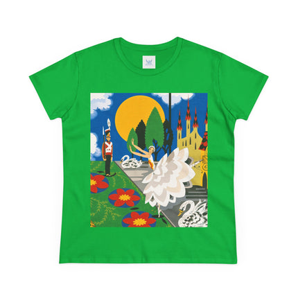 🦢🏰 The Enchanted Swan Ballet Cotton Tee – Art Deco Fairytale Whimsy