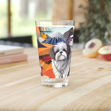 Shih Tzus at an Autumn Wine Tasting Glass, 16oz