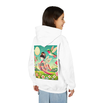 Geisha Fairy and the Hummingbird Blossom Youth Hooded Sweatshirt – Cozy Magic in Bloom