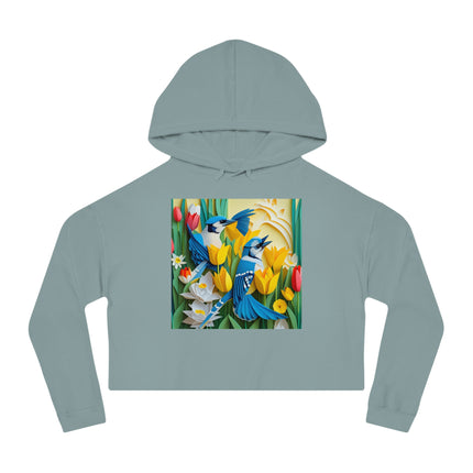 Blue Jays in a Spring Garden Women’s Cropped Hooded Sweatshirt