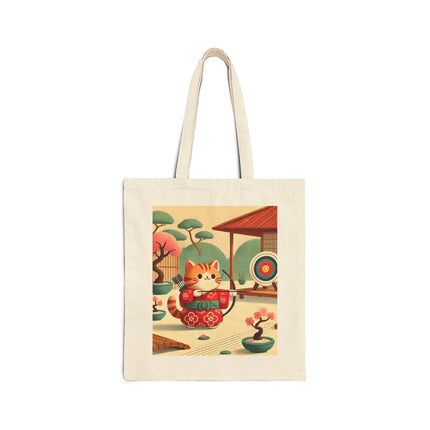 Archer Kitten in the Zen Garden Cotton Canvas Tote Bag – Focus, Whimsy & Zen Balance