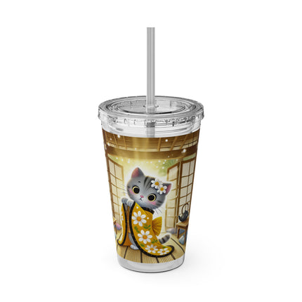Playful Kitten in the Tea Room Sunsplash Tumbler with Straw, 16oz
