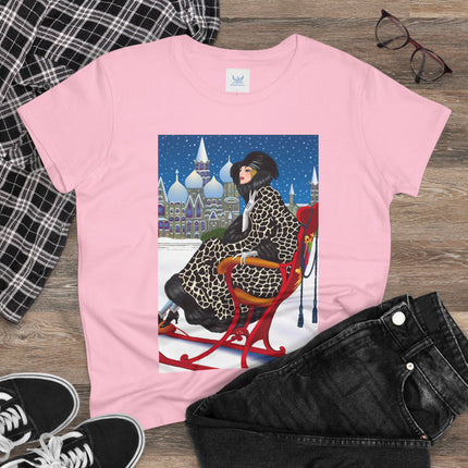 Elegant Winter Woman in Sleigh Women's Midweight Cotton Tee