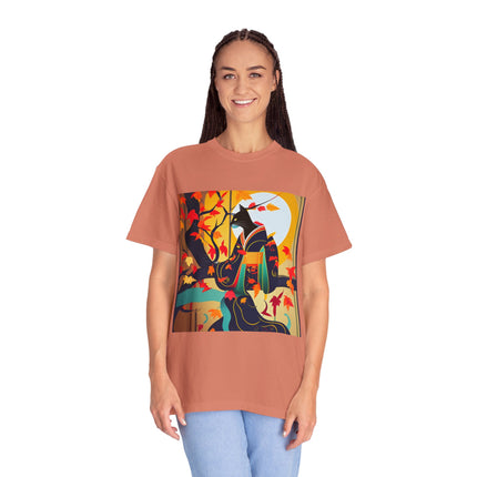 Black Cat in Kimono Unisex Garment-Dyed T-shirt