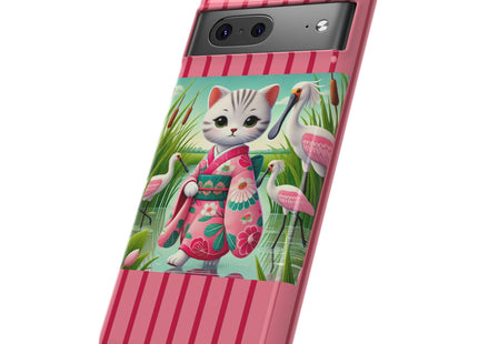 Geisha Kitten Strolls Among the Spoonbills Phone Cases