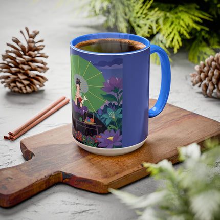 The Lady Of The Moonlit Needlework Colorful Mugs – Art Deco Crafting Elegance