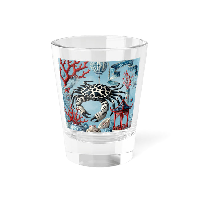 Spotted Crab & Pagoda Shot Glass – Mystical Ocean & Asian Harmony