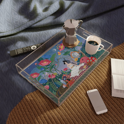 🌙🌺 The Lady Of The Midnight Garden Acrylic Serving Tray – Art Deco Floral Reverie