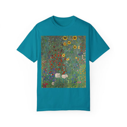 Farm Garden with Sunflowers by Gustav Klimt Unisex Garment-Dyed T-shirt