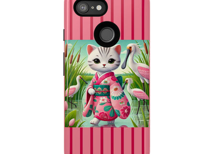 Geisha Kitten Strolls Among the Spoonbills Phone Cases
