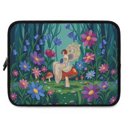 🧚🌸 The Lady Of The Enchanted Mushroom Garden Laptop Sleeve – Art Deco Woodland Fantasy