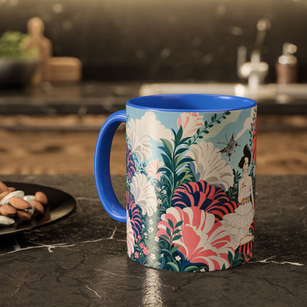 🌸🦋 The Enchanted Pink Blossom Retreat Colorful Mug – Art Deco Floral Whimsy