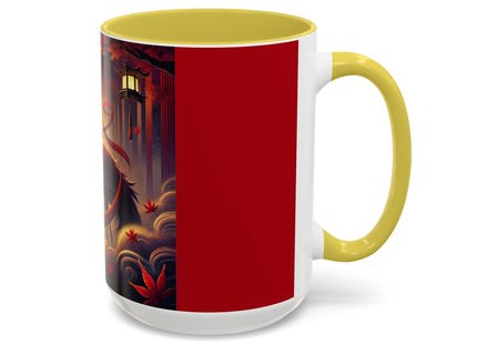 Regal Crimson Crane in the Autumn Mist Colorful Mugs (11oz, 15oz)