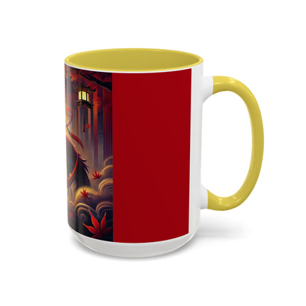 Regal Crimson Crane in the Autumn Mist Colorful Mugs (11oz, 15oz)