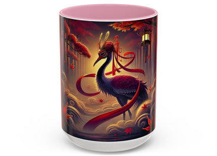 Regal Crimson Crane in the Autumn Mist Colorful Mugs (11oz, 15oz)