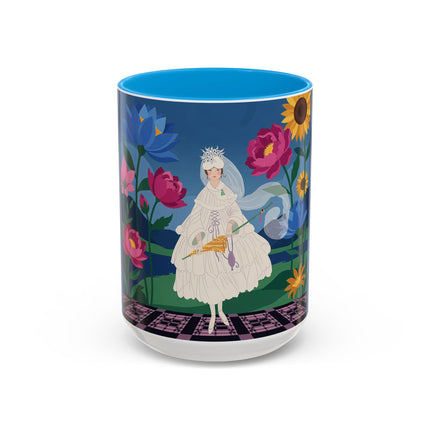 The Lady Of The Golden Parasol Colorful Mugs – Art Deco Botanical Elegance