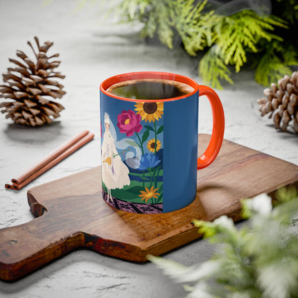 The Lady Of The Golden Parasol Colorful Mugs – Art Deco Botanical Elegance