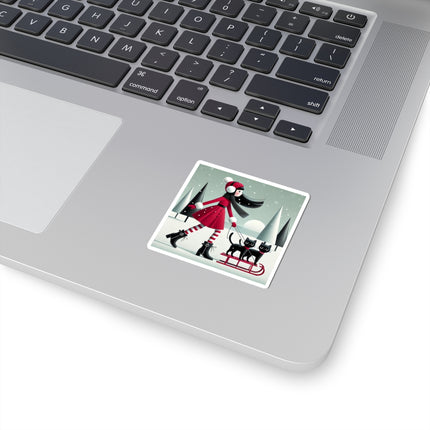 Red Sled & Curious Cats Kiss-Cut Stickers (4 Sizes)